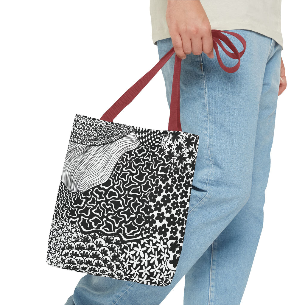 Floral Labyrinth Pattern Tote Bag — Zentangle Art All-Over Print