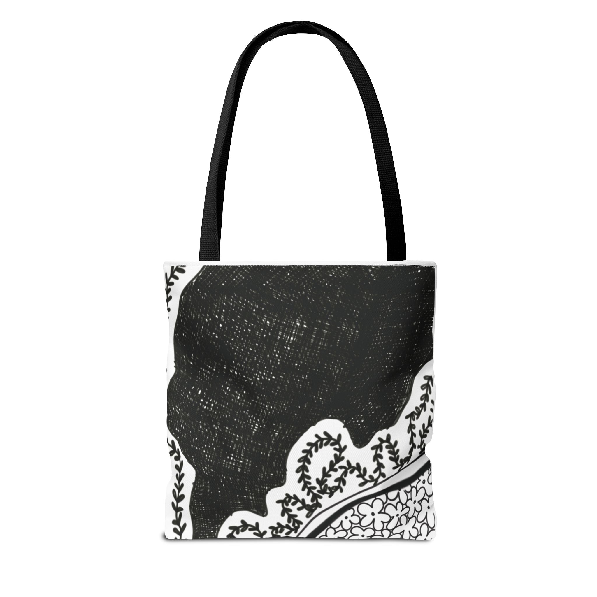 Abstract Floral Tote Bag — Monochrome Doodle Pattern All-Over Print