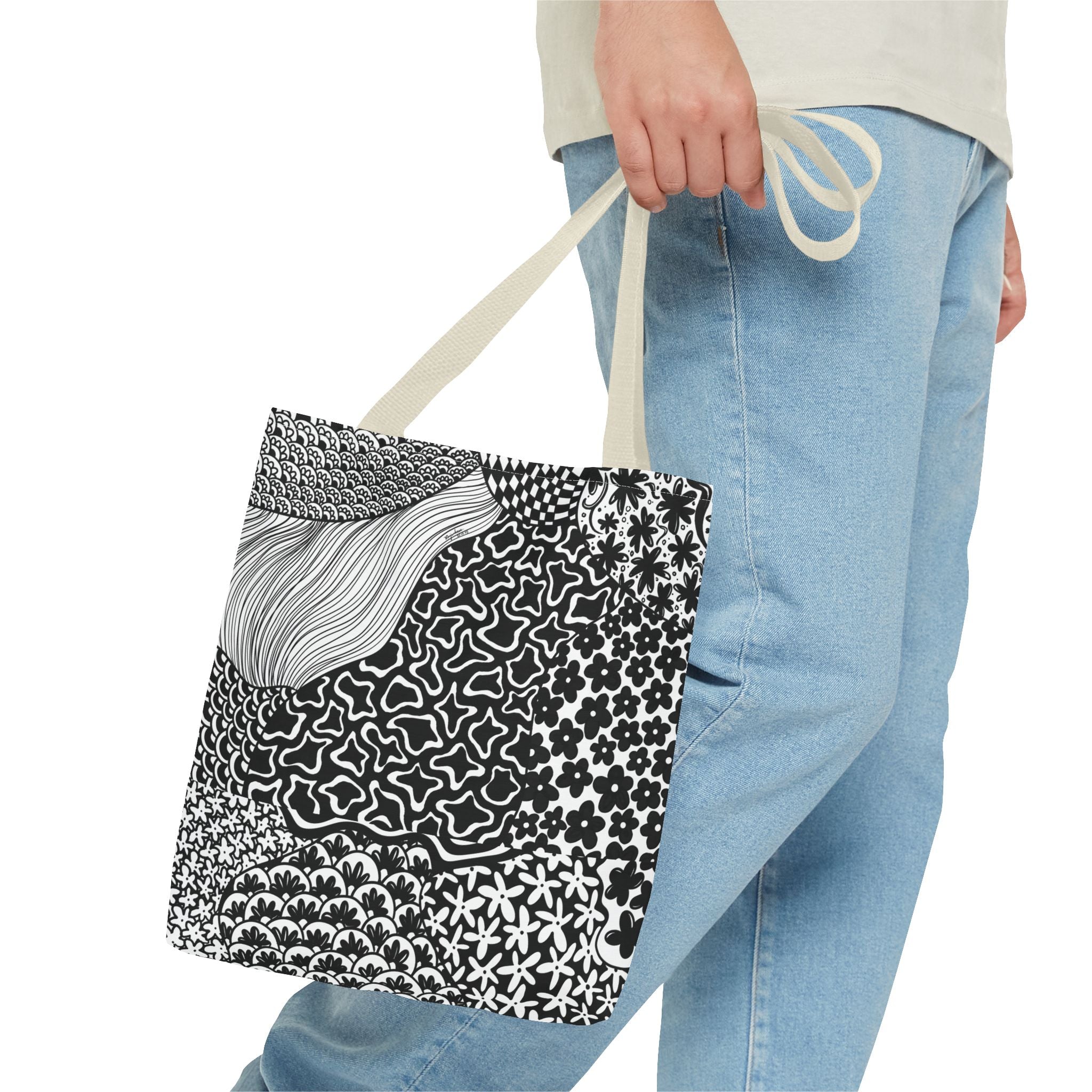 Floral Labyrinth Pattern Tote Bag — Zentangle Art All-Over Print