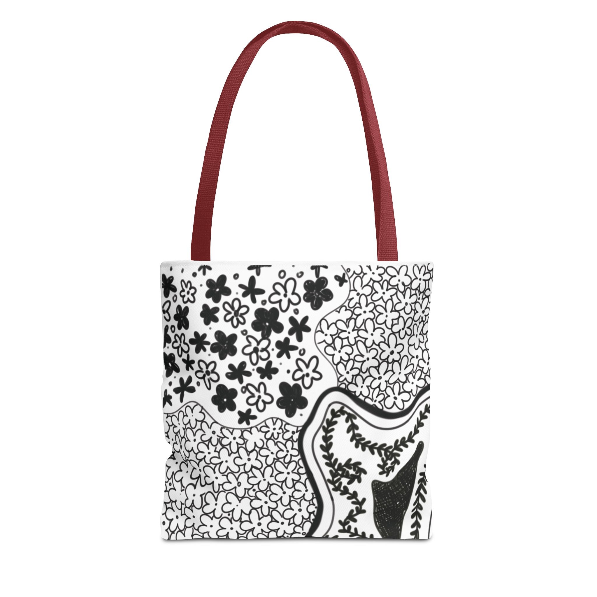Abstract Floral Tote Bag — Monochrome Doodle Pattern All-Over Print