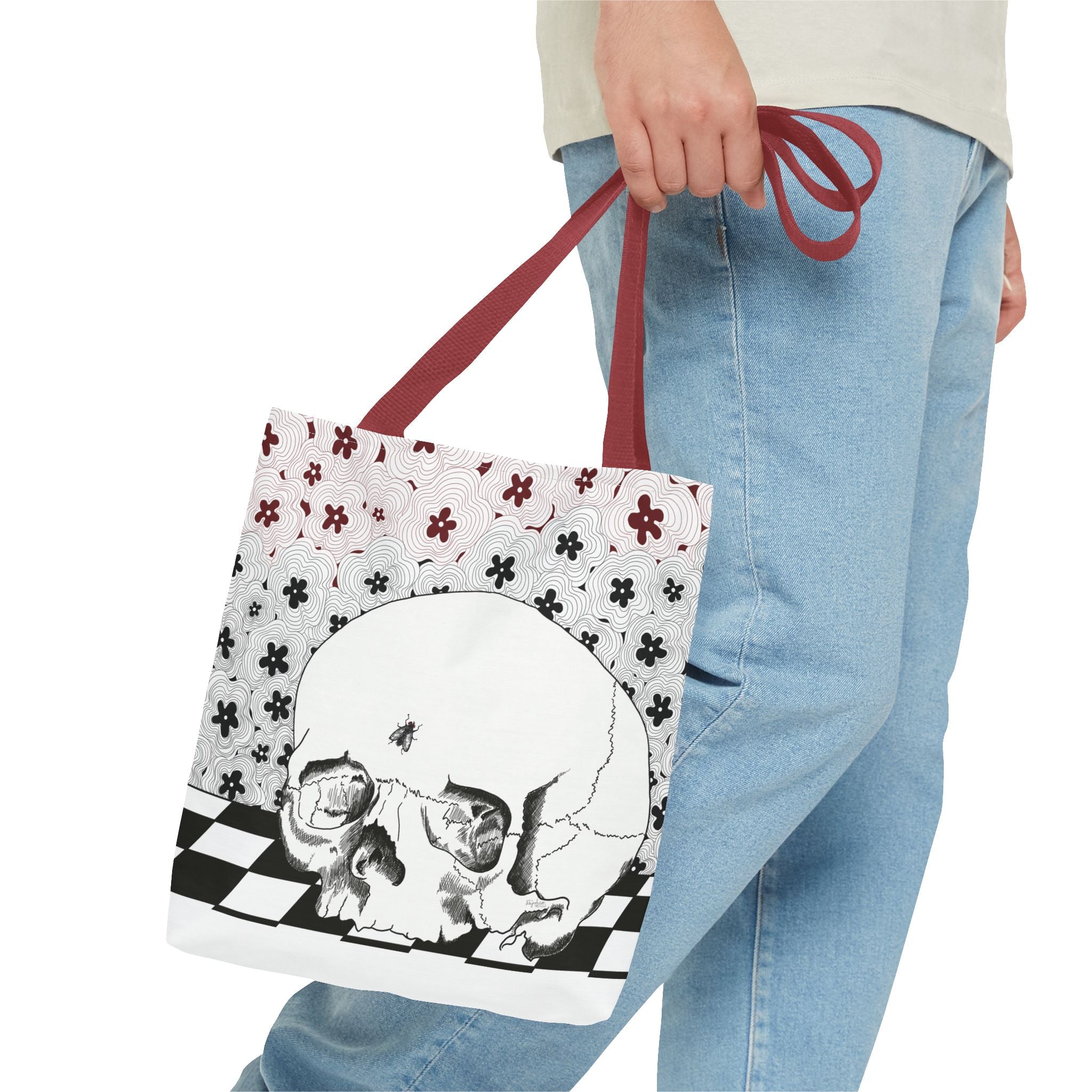 Skull & Floral Tote Bag — Gothic Floral Art All-Over Print