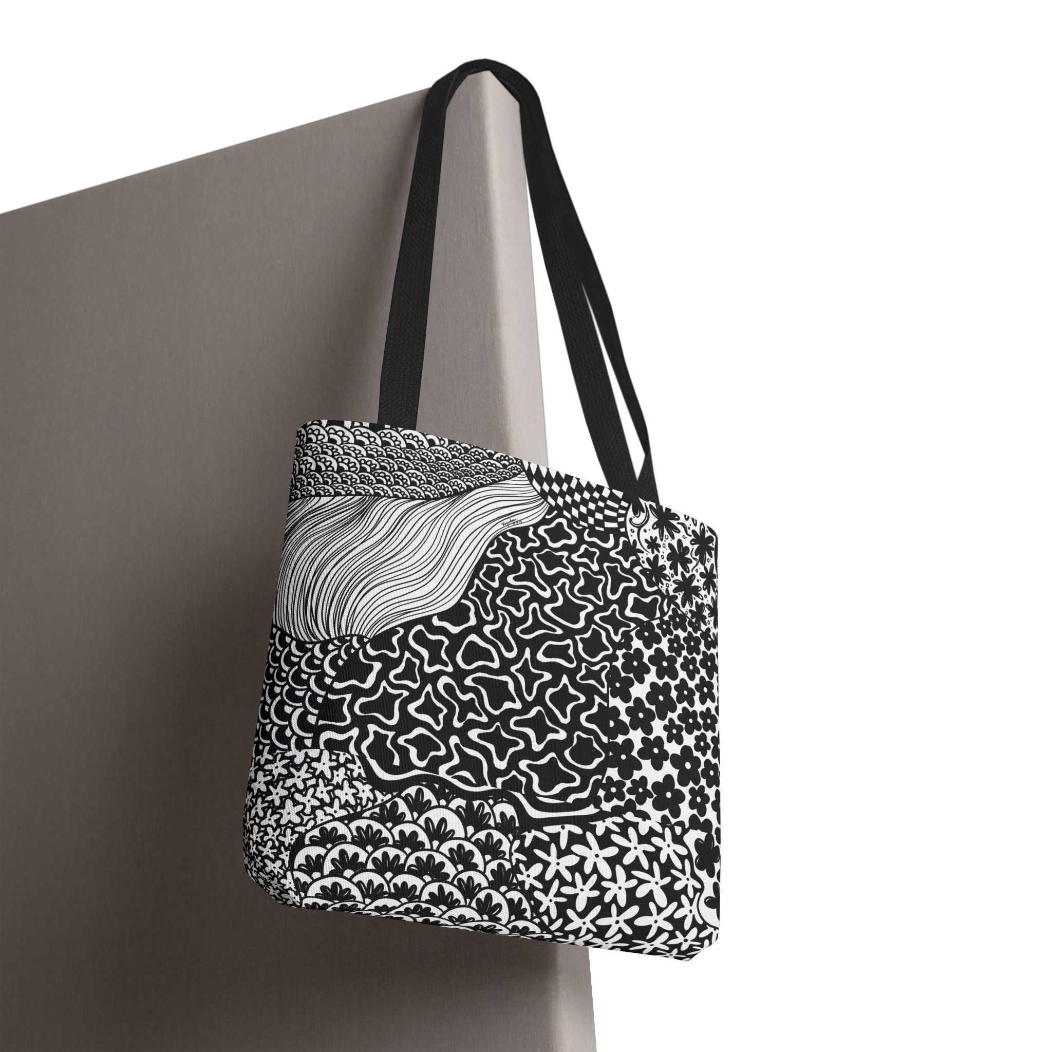 Floral Labyrinth Pattern Tote Bag — Zentangle Art All-Over Print