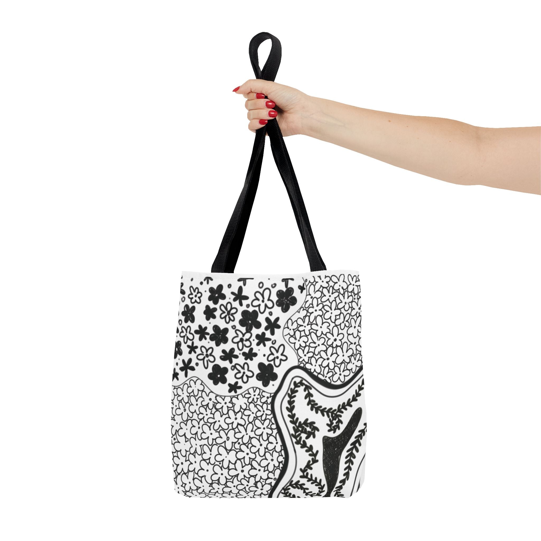Abstract Floral Tote Bag — Monochrome Doodle Pattern All-Over Print