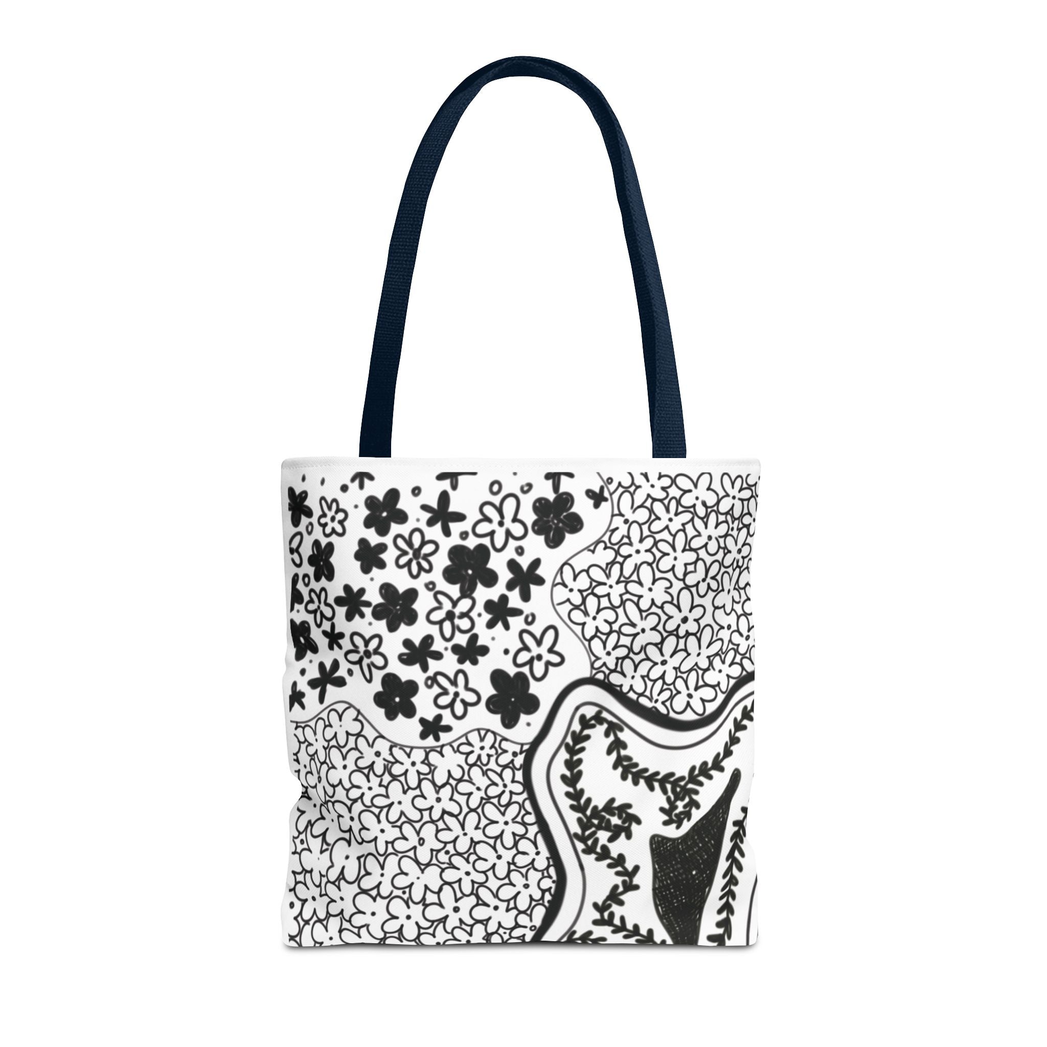 Abstract Floral Tote Bag — Monochrome Doodle Pattern All-Over Print