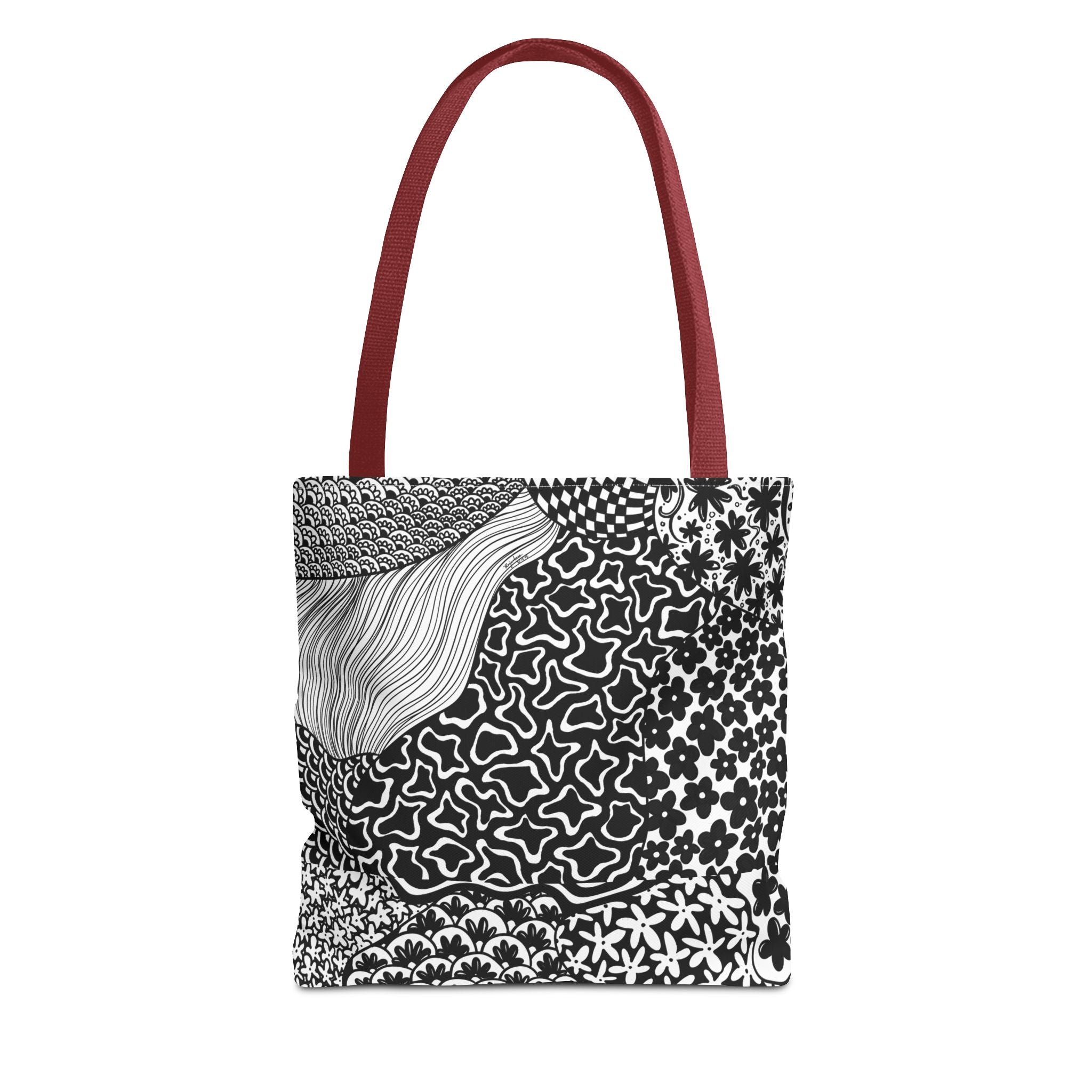 Floral Labyrinth Pattern Tote Bag — Zentangle Art All-Over Print