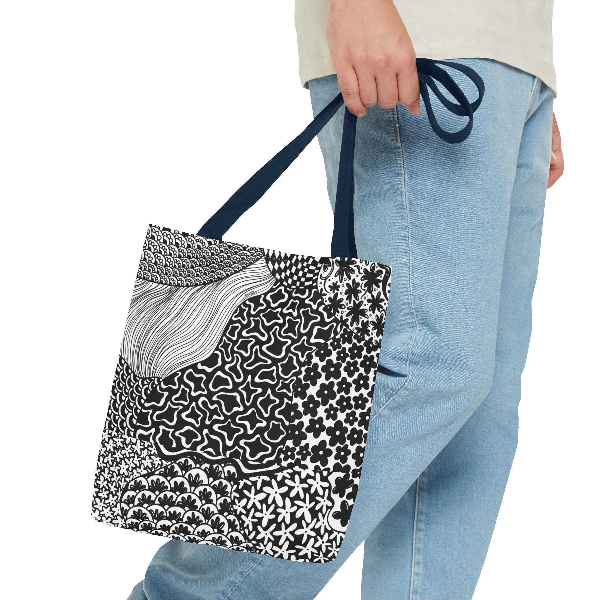 Floral Labyrinth Pattern Tote Bag — Zentangle Art All-Over Print