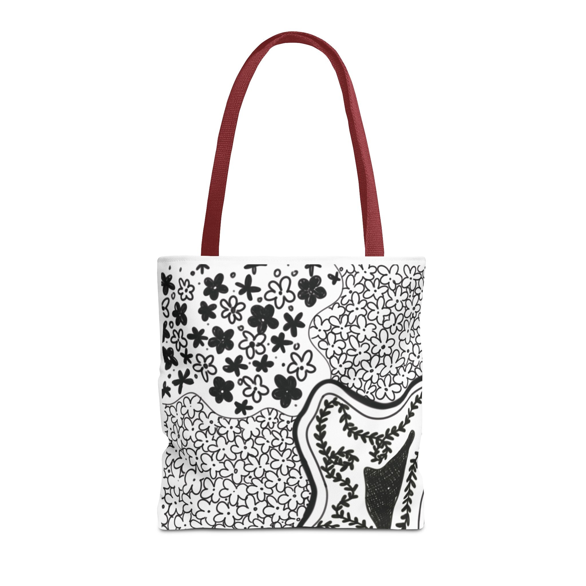 Abstract Floral Tote Bag — Monochrome Doodle Pattern All-Over Print