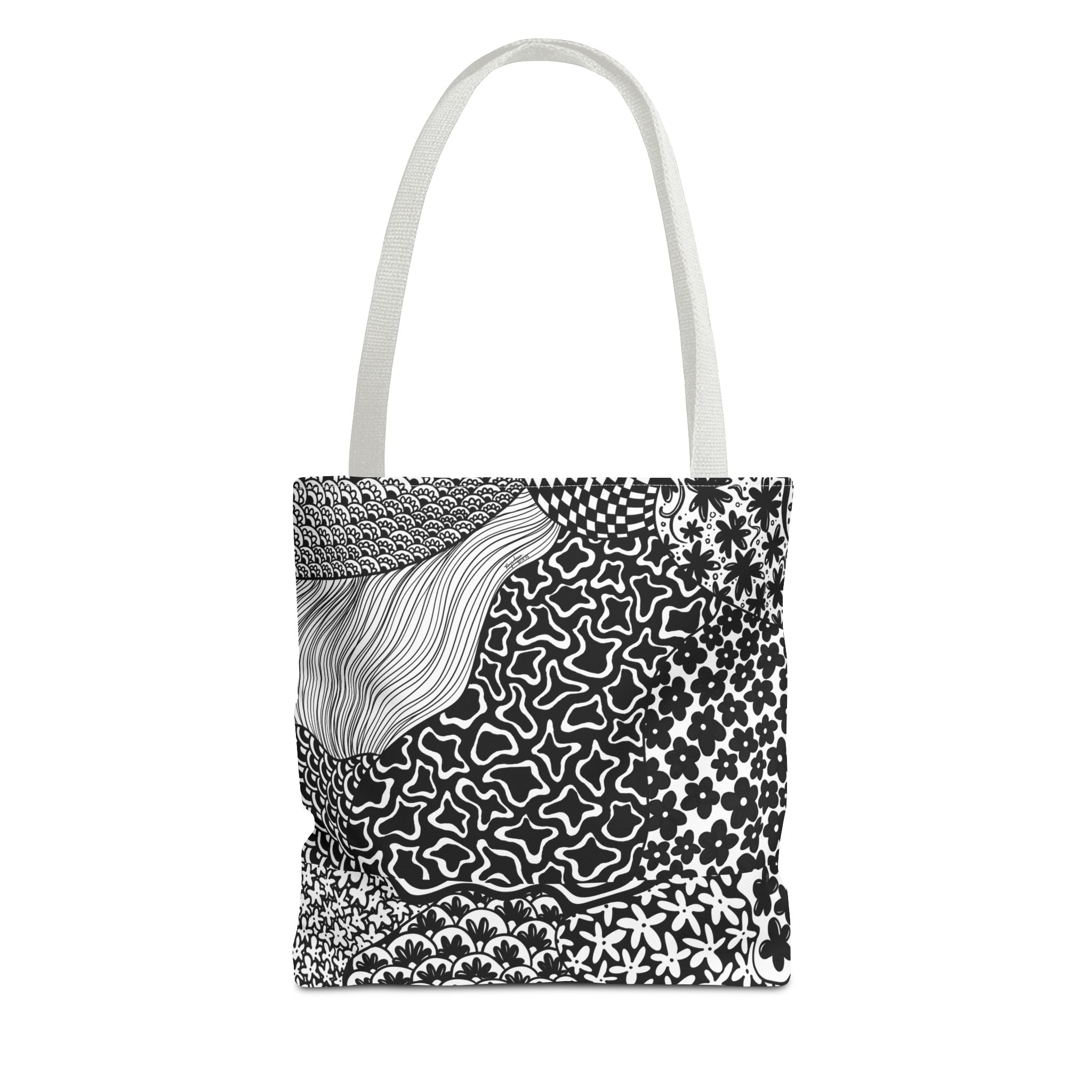 Floral Labyrinth Pattern Tote Bag — Zentangle Art All-Over Print