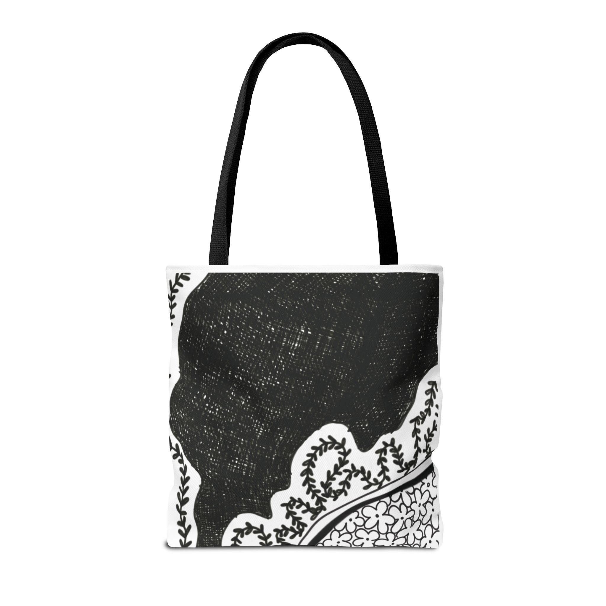 Abstract Floral Tote Bag — Monochrome Doodle Pattern All-Over Print