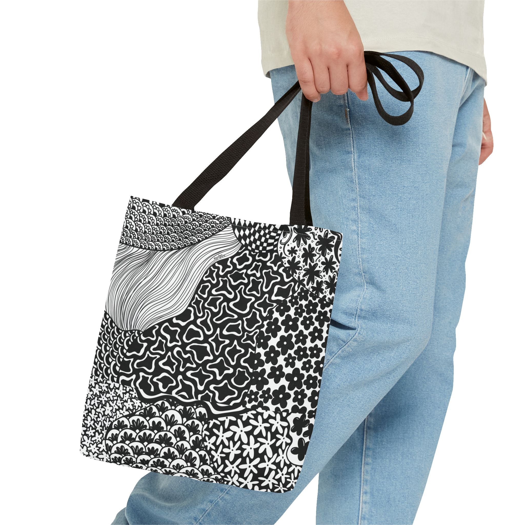 Floral Labyrinth Pattern Tote Bag — Zentangle Art All-Over Print