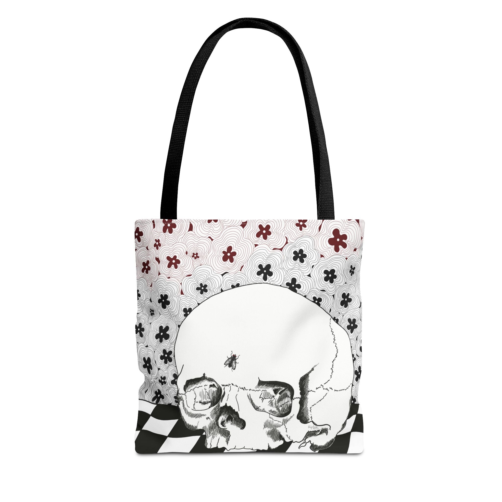 Skull & Floral Tote Bag — Gothic Floral Art All-Over Print