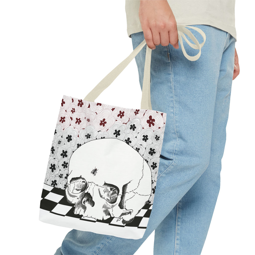 Skull & Floral Tote Bag — Gothic Floral Art All-Over Print