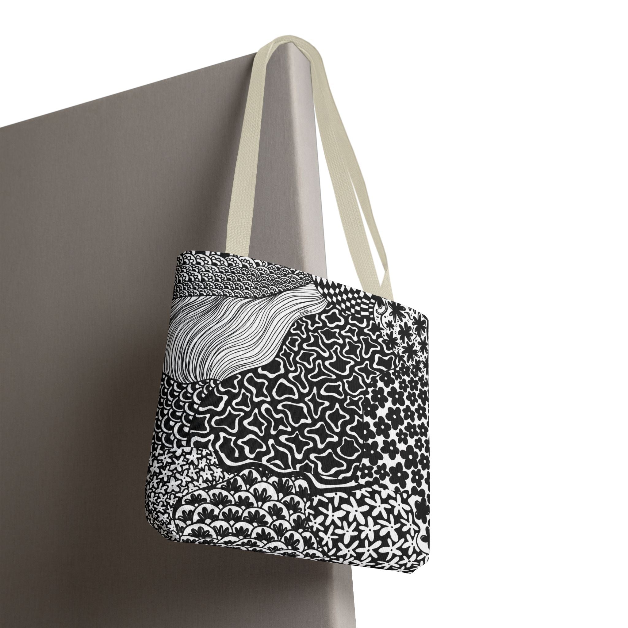 Floral Labyrinth Pattern Tote Bag — Zentangle Art All-Over Print