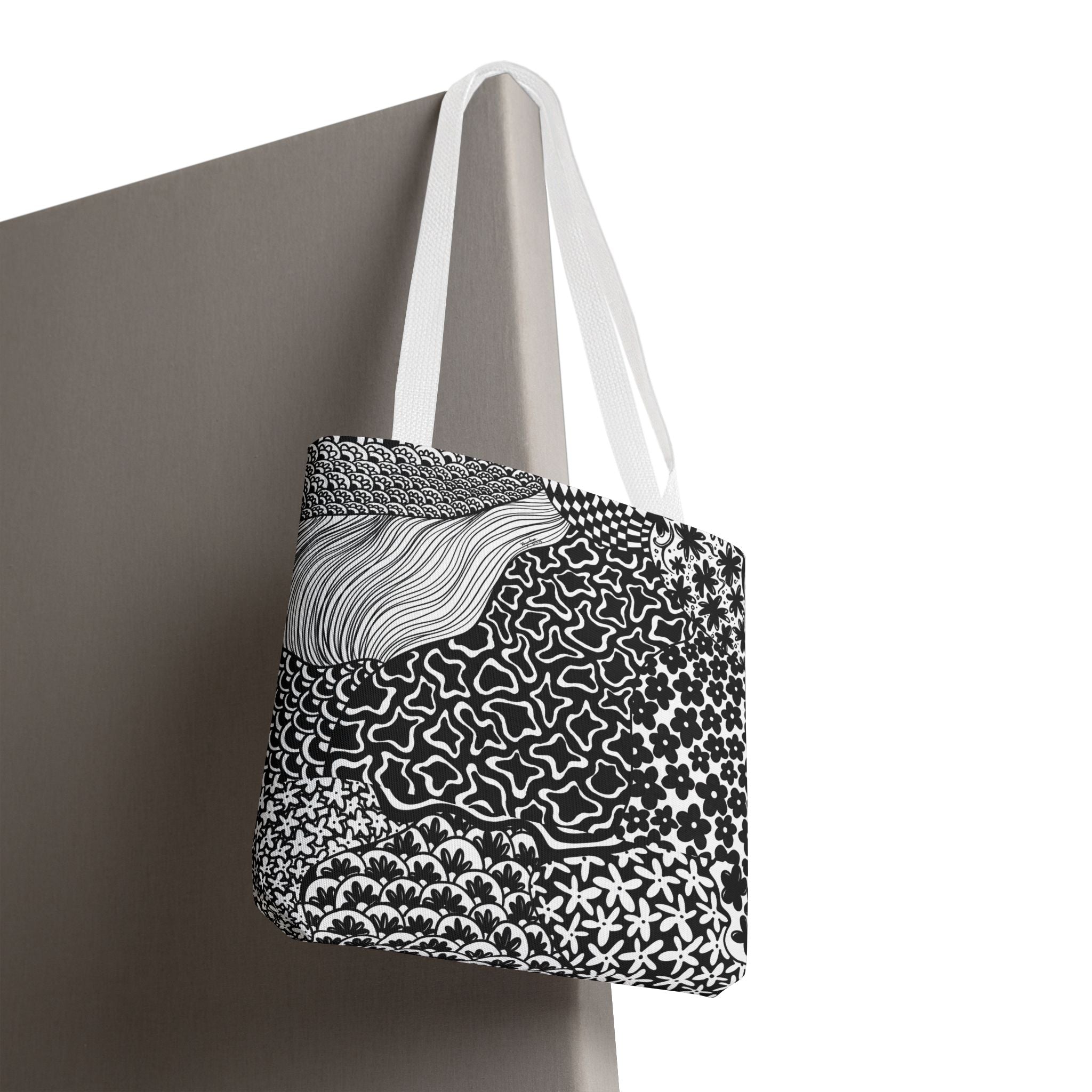Floral Labyrinth Pattern Tote Bag — Zentangle Art All-Over Print