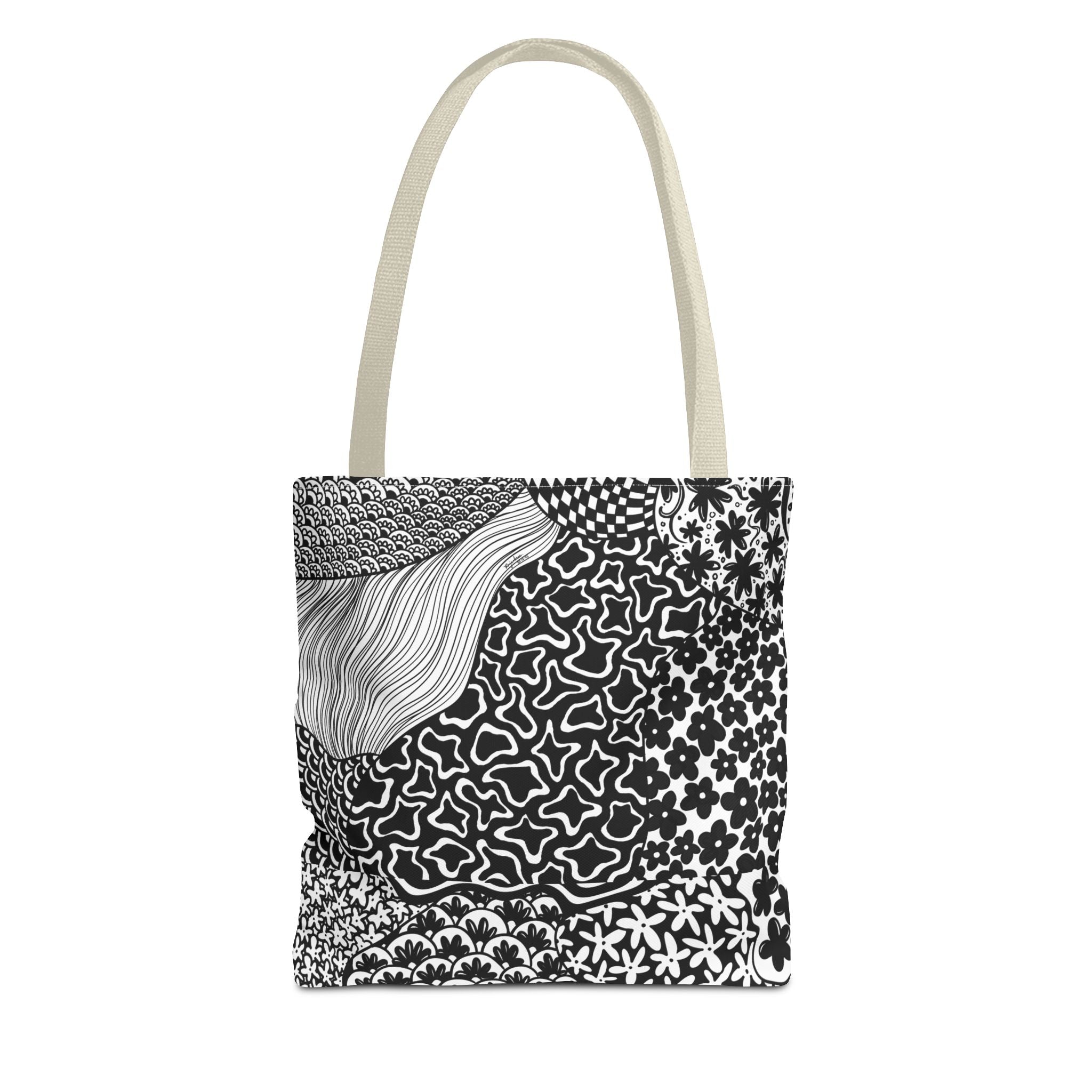 Floral Labyrinth Pattern Tote Bag — Zentangle Art All-Over Print
