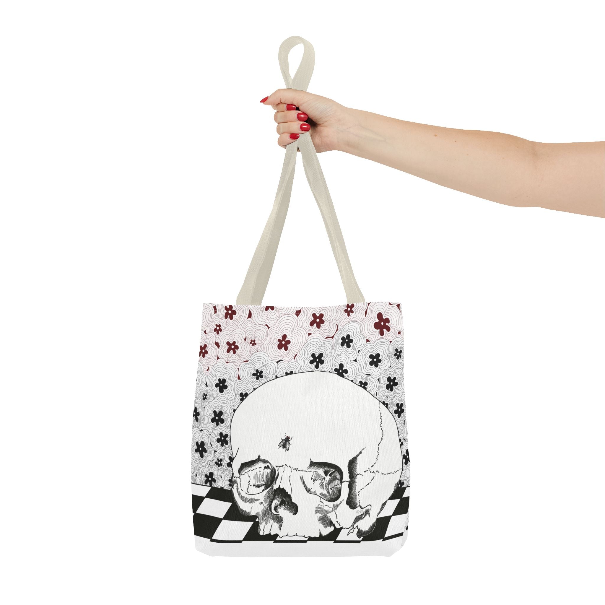 Skull & Floral Tote Bag — Gothic Floral Art All-Over Print