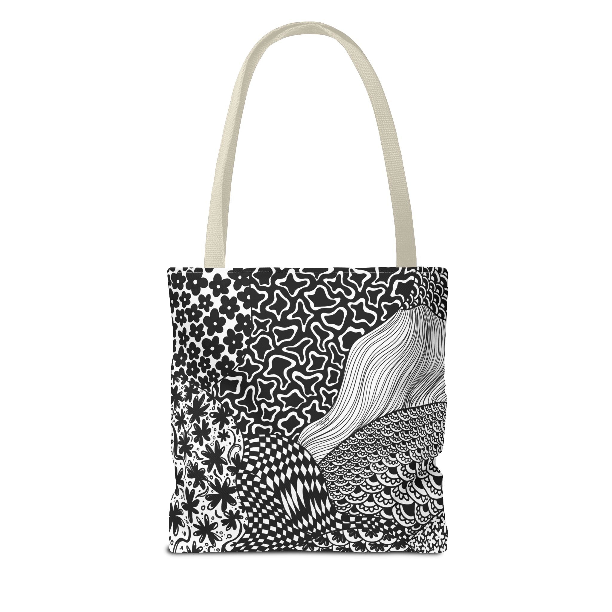 Floral Labyrinth Pattern Tote Bag — Zentangle Art All-Over Print